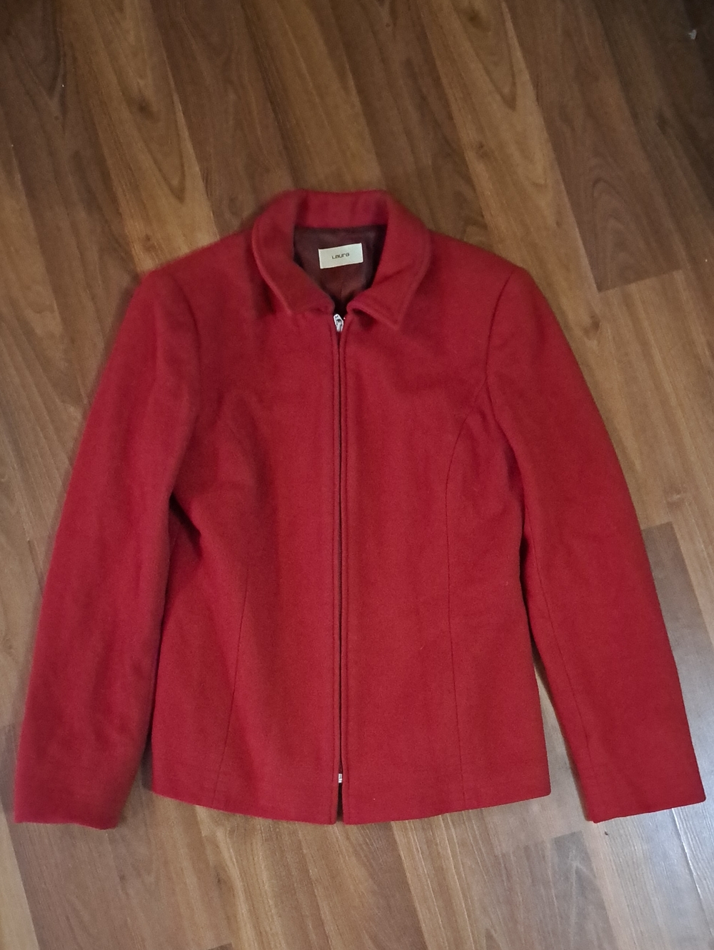 Red Zip-Front Wool Cashmere Blend Jacket